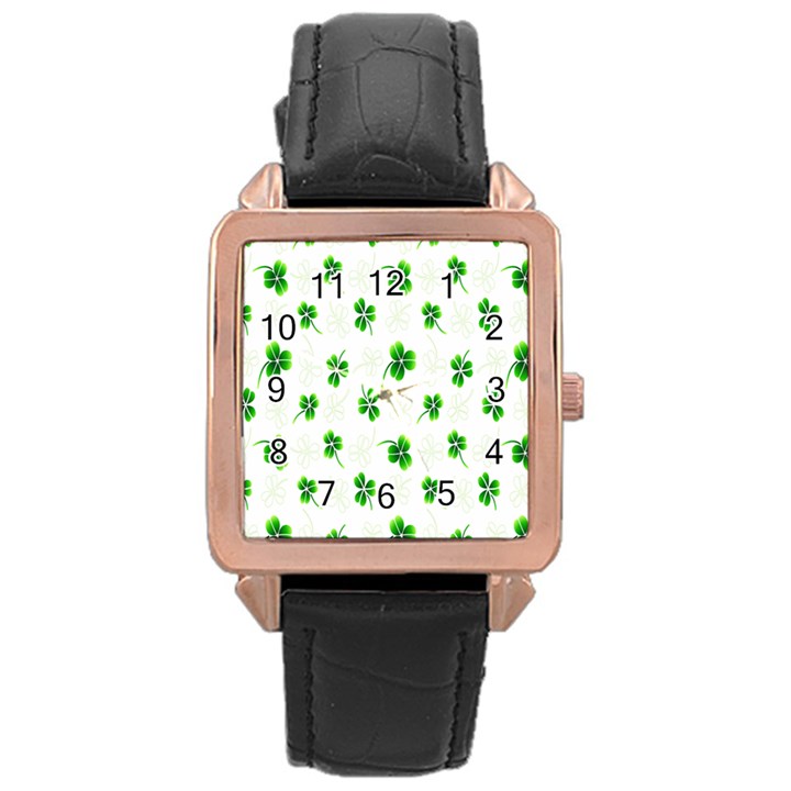 Leaf Green White Rose Gold Leather Watch 