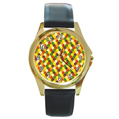 Flower Floral Sunflower Color Rainbow Yellow Purple Red Green Round Gold Metal Watch by Mariart