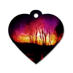 Fall Forest Background Dog Tag Heart (two Sides) by Nexatart