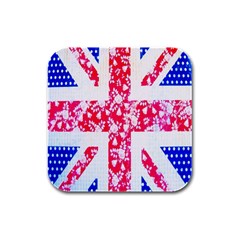 British Flag Abstract British Union Jack Flag In Abstract Design With Flowers Rubber Square Coaster (4 Pack)  by Nexatart
