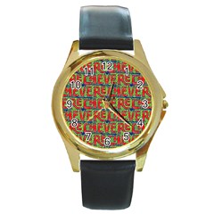 Typographic Graffiti Pattern Round Gold Metal Watch by dflcprints