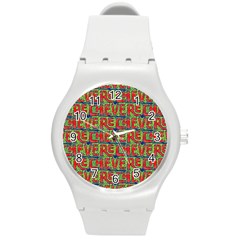 Typographic Graffiti Pattern Round Plastic Sport Watch (m) by dflcprints