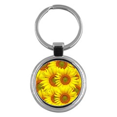 Sunflowers Background Wallpaper Pattern Key Chains (round)  by Nexatart