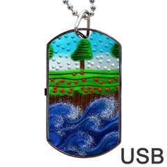 Beaded Landscape Textured Abstract Landscape With Sea Waves In The Foreground And Trees In The Background Dog Tag Usb Flash (two Sides) by Nexatart