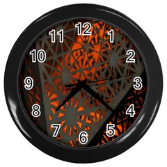 Abstract Lighted Wallpaper Of A Metal Starburst Grid With Orange Back Lighting Wall Clocks (black) by Nexatart