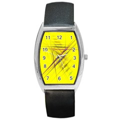 Fractal Color Parallel Lines On Gold Background Barrel Style Metal Watch by Nexatart