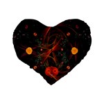 Fractal Wallpaper With Dancing Planets On Black Background Standard 16  Premium Flano Heart Shape Cushions Back