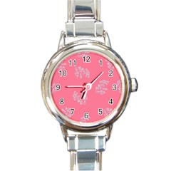 Branch Berries Seamless Red Grey Pink Round Italian Charm Watch by Mariart
