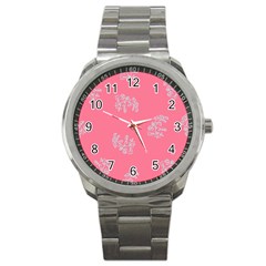 Branch Berries Seamless Red Grey Pink Sport Metal Watch by Mariart