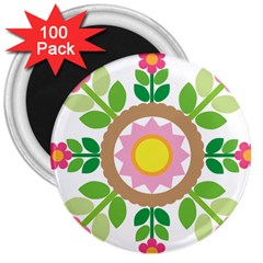 Flower Floral Sunflower Sakura Star Leaf 3  Magnets (100 Pack) by Mariart