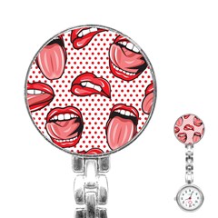 Lipstick Lip Red Polka Dot Circle Stainless Steel Nurses Watch by Mariart