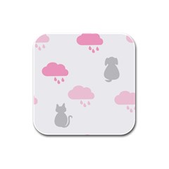 Raining Cats Dogs White Pink Cloud Rain Rubber Square Coaster (4 Pack)  by Mariart