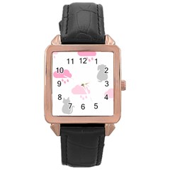 Raining Cats Dogs White Pink Cloud Rain Rose Gold Leather Watch 
