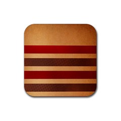 Vintage Striped Polka Dot Red Brown Rubber Coaster (square) 