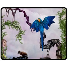 Wonderful Blue Parrot In A Fantasy World Double Sided Fleece Blanket (medium)  by FantasyWorld7