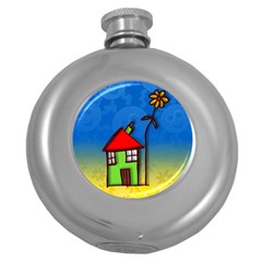 Colorful Illustration Of A Doodle House Round Hip Flask (5 Oz) by Nexatart