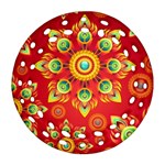 Red and Orange Floral Geometric Pattern Round Filigree Ornament (Two Sides) Front