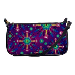Purple And Green Floral Geometric Pattern Shoulder Clutch Bags