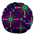 Purple and Green Floral Geometric Pattern Large 18  Premium Flano Round Cushions Front