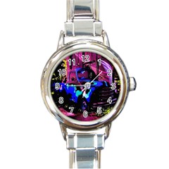 Abstract Artwork Of A Old Truck Round Italian Charm Watch by Nexatart