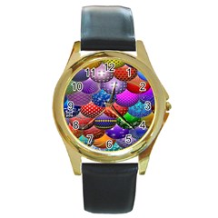 Fun Balls Pattern Colorful And Ornamental Balls Pattern Background Round Gold Metal Watch by Nexatart