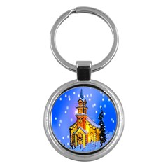 Winter Church Key Chains (round)  by Nexatart