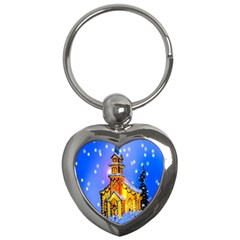 Winter Church Key Chains (heart)  by Nexatart