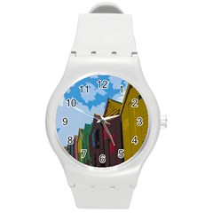 Brightly Colored Dressing Huts Round Plastic Sport Watch (m) by Nexatart