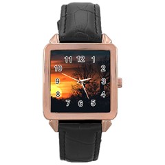 Sunset At Nature Landscape Rose Gold Leather Watch  by dflcprints