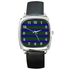 Diamond Alt Blue Green Woven Fabric Square Metal Watch