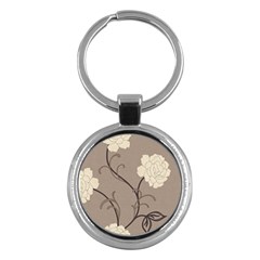 Flower Floral Black Grey Rose Key Chains (round)  by Mariart