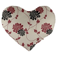 Flower Floral Black Pink Large 19  Premium Flano Heart Shape Cushions by Mariart