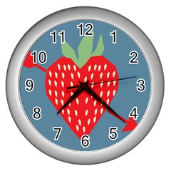 Fruit Red Strawberry Wall Clocks (silver)  by Mariart