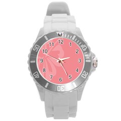 Hibiscus Sakura Strawberry Ice Pink Round Plastic Sport Watch (l)