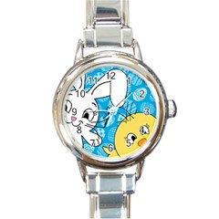 Easter Bunny And Chick  Round Italian Charm Watch by Valentinaart