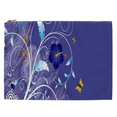Flowers Butterflies Patterns Lines Purple Cosmetic Bag (xxl)  by Mariart