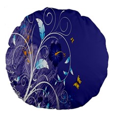 Flowers Butterflies Patterns Lines Purple Large 18  Premium Flano Round Cushions by Mariart