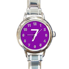 Number 7 Purple Round Italian Charm Watch