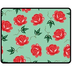 Red Floral Roses Pattern Wallpaper Background Seamless Illustration Double Sided Fleece Blanket (medium) 