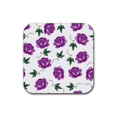 Purple Roses Pattern Wallpaper Background Seamless Design Illustration Rubber Coaster (square)  by Nexatart