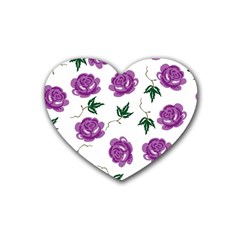 Purple Roses Pattern Wallpaper Background Seamless Design Illustration Heart Coaster (4 Pack)  by Nexatart