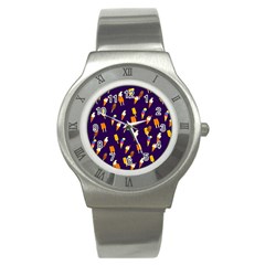 Seamless Cartoon Ice Cream And Lolly Pop Tilable Design Stainless Steel Watch by Nexatart