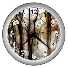 Fall Forest Artistic Background Wall Clocks (silver) 