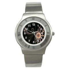Fractal Black Pearl Abstract Art Stainless Steel Watch by Nexatart