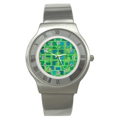 Green Abstract Geometric Stainless Steel Watch by Nexatart