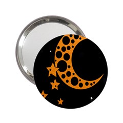 Moon Star Space Orange Black Light Night Circle Polka 2 25  Handbag Mirrors