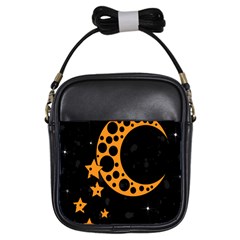 Moon Star Space Orange Black Light Night Circle Polka Girls Sling Bags by Mariart