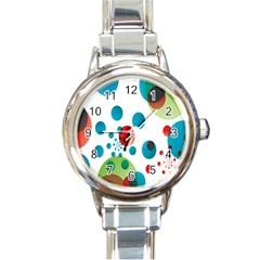 Polka Dot Circle Red Blue Green Round Italian Charm Watch by Mariart