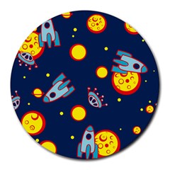 Rocket Ufo Moon Star Space Planet Blue Circle Round Mousepads by Mariart