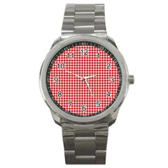 Plaid Red White Line Sport Metal Watch by Mariart